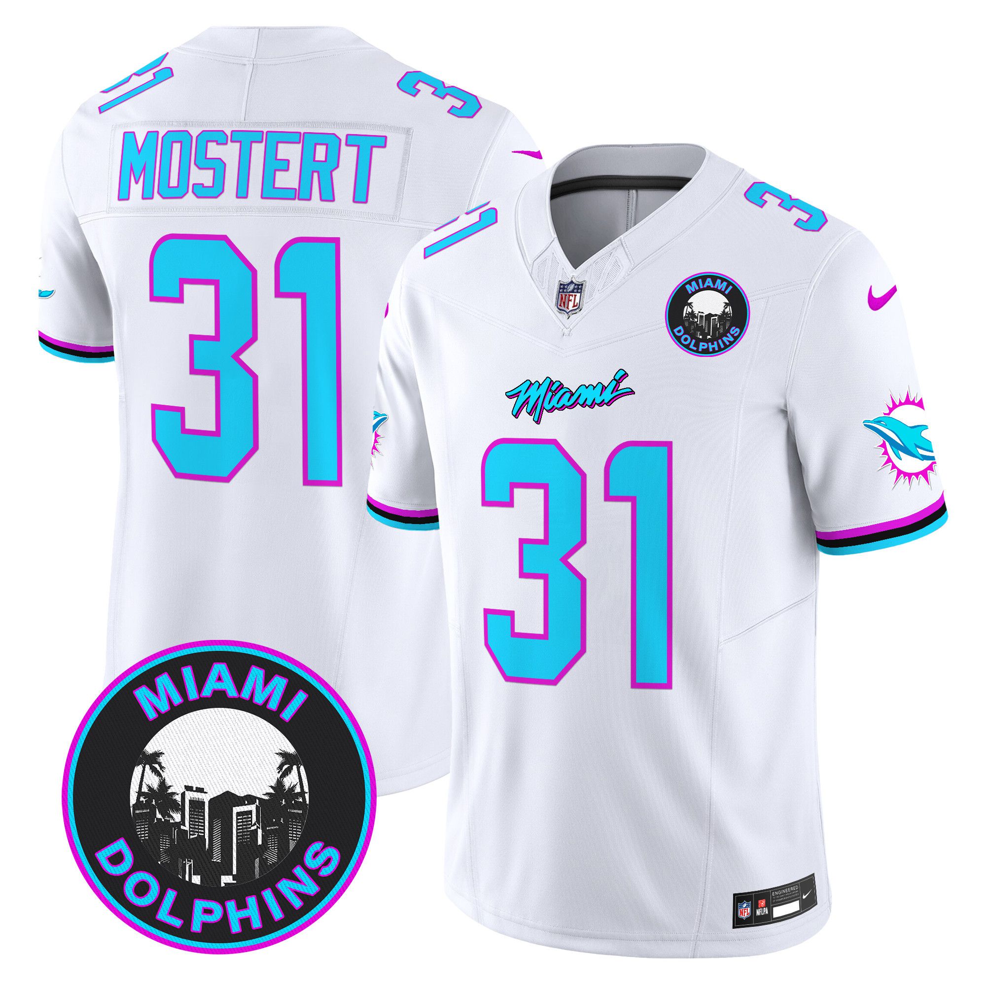 Men Miami Dolphins 31 Mostert White 2024 Nike Vapor Limited NFL Jersey